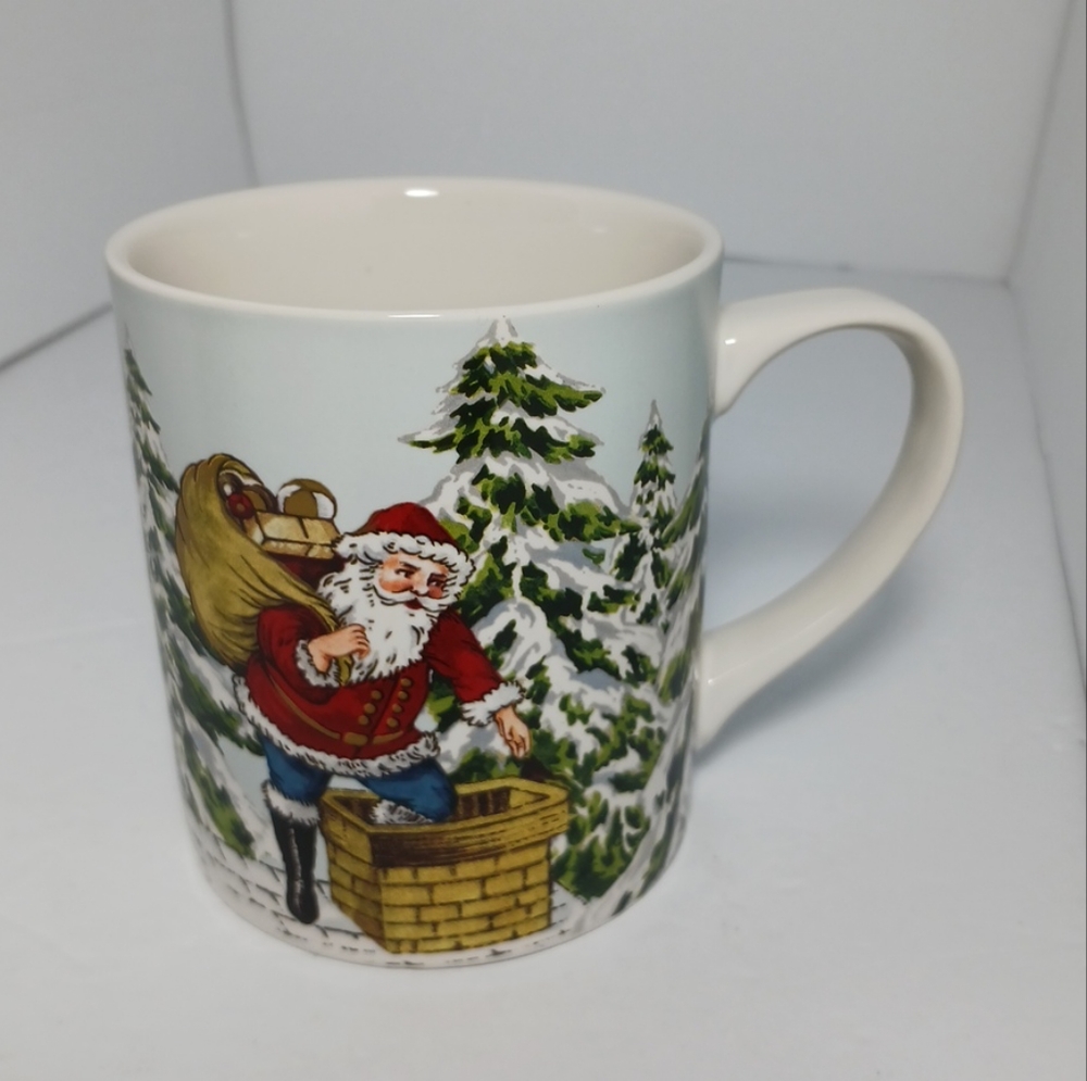 Williams-Sonoma Winter Scene Santa Mug Coffee Tea Mug